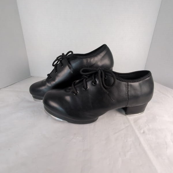 Unisex Lace-Up Black Tap Dance Shoes with Low Heel size W7