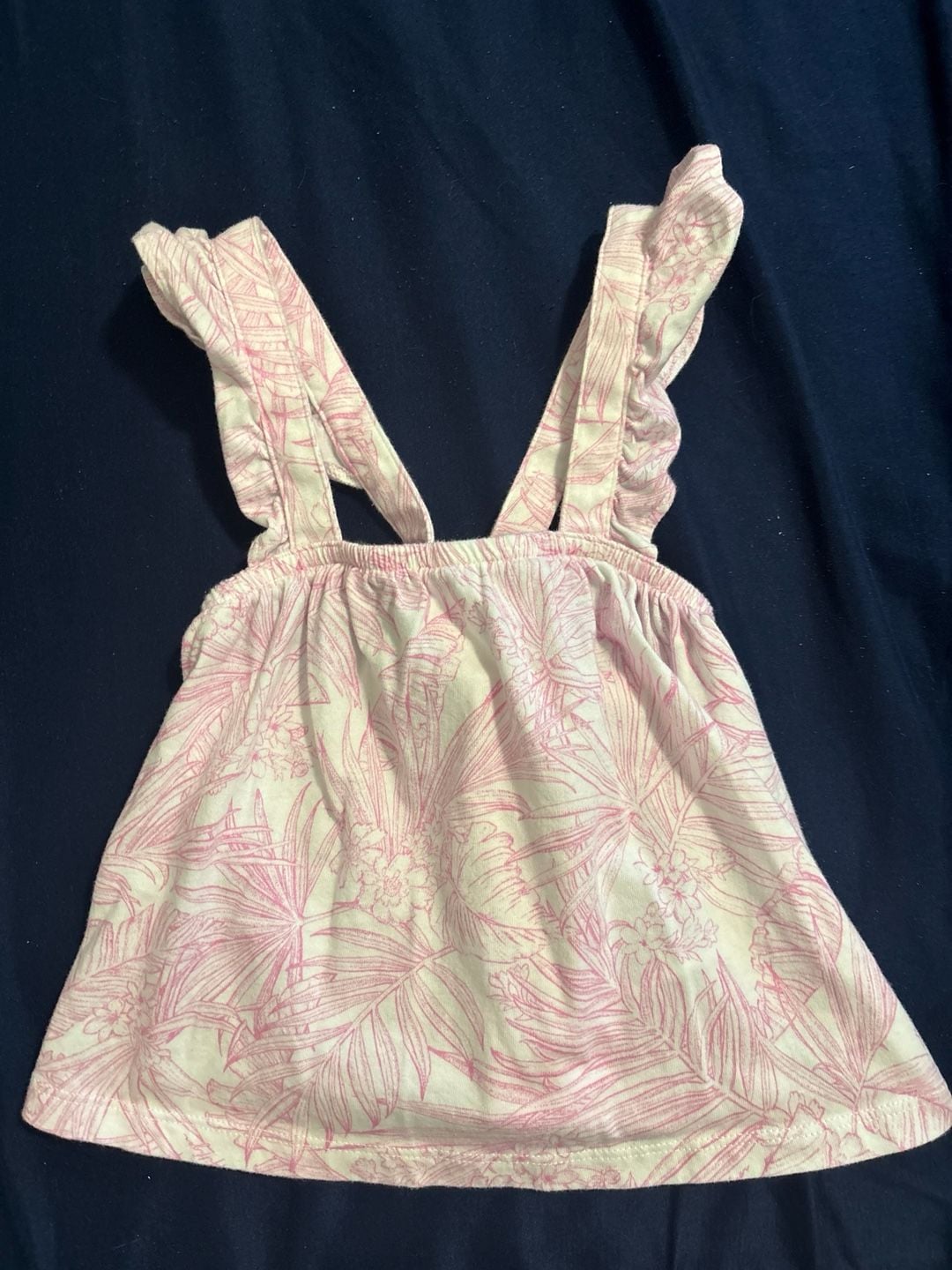 Tommy Hilfiger Girls Pink and White Palm Leaf Print Sleeveless Ruffle Strap Tank Top 2