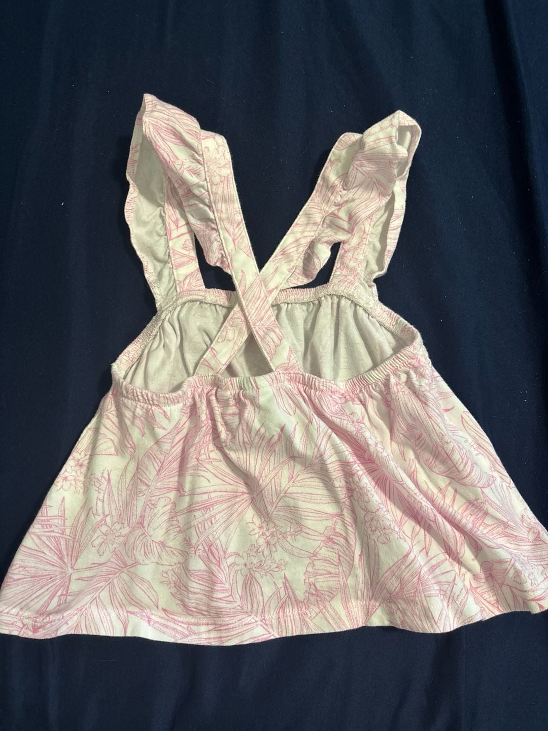 Tommy Hilfiger Girls Pink and White Palm Leaf Print Sleeveless Ruffle Strap Tank Top 3