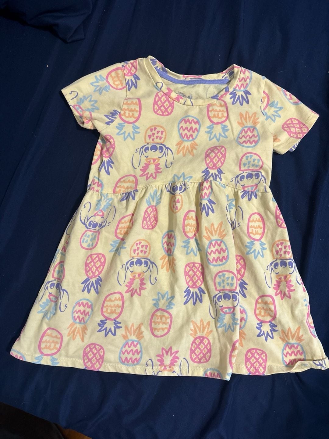 Disney Stitch Pineapple Print Toddler Girl Short Sleeve Dress 2