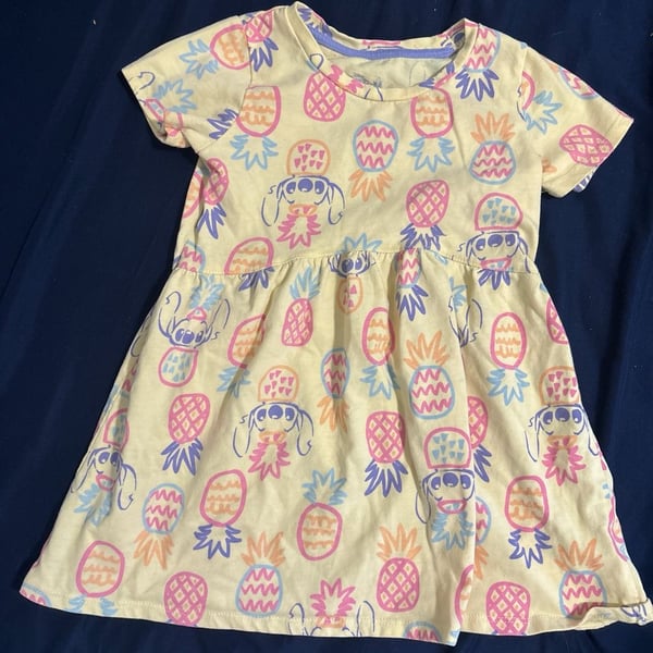 Disney Stitch Pineapple Print Toddler Girl Short Sleeve Dress