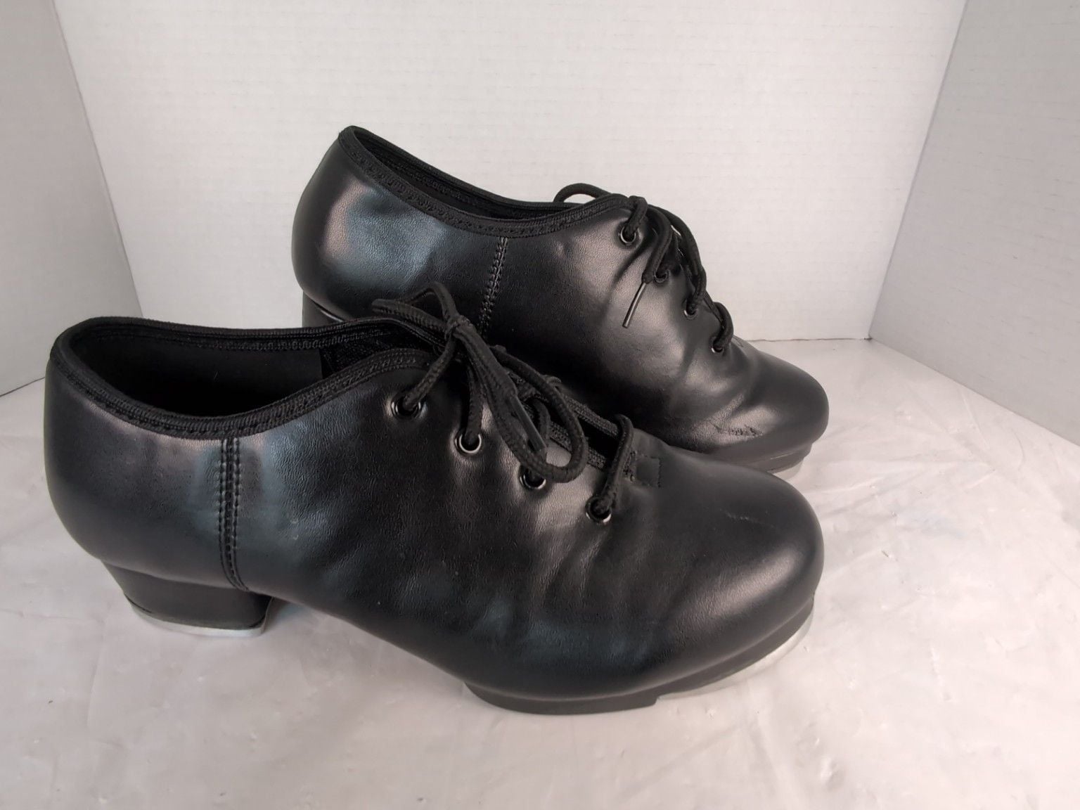 Unisex Lace-Up Black Tap Dance Shoes with Low Heel size W7 3