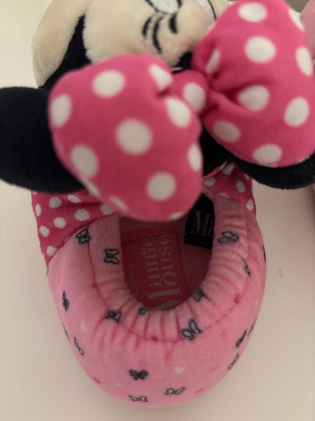 Disney Minnie Mouse 3D Plush Pink Polka Dot Slippers Size 7/8C 3