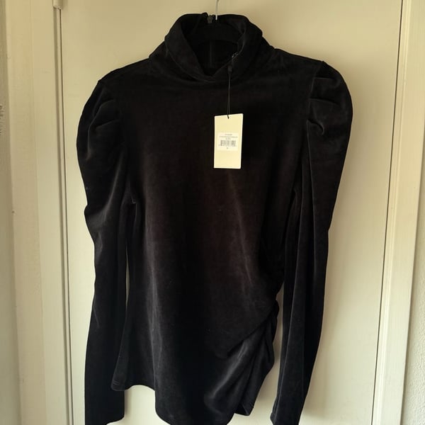 Pam & Gela Velvet Mock Neck Long Sleeve Ruched Top in Black