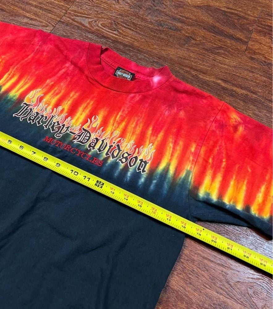 Vintage Harley-Davidson Motorcycles Fire Graphic Tie-Dye T-Shirt 9