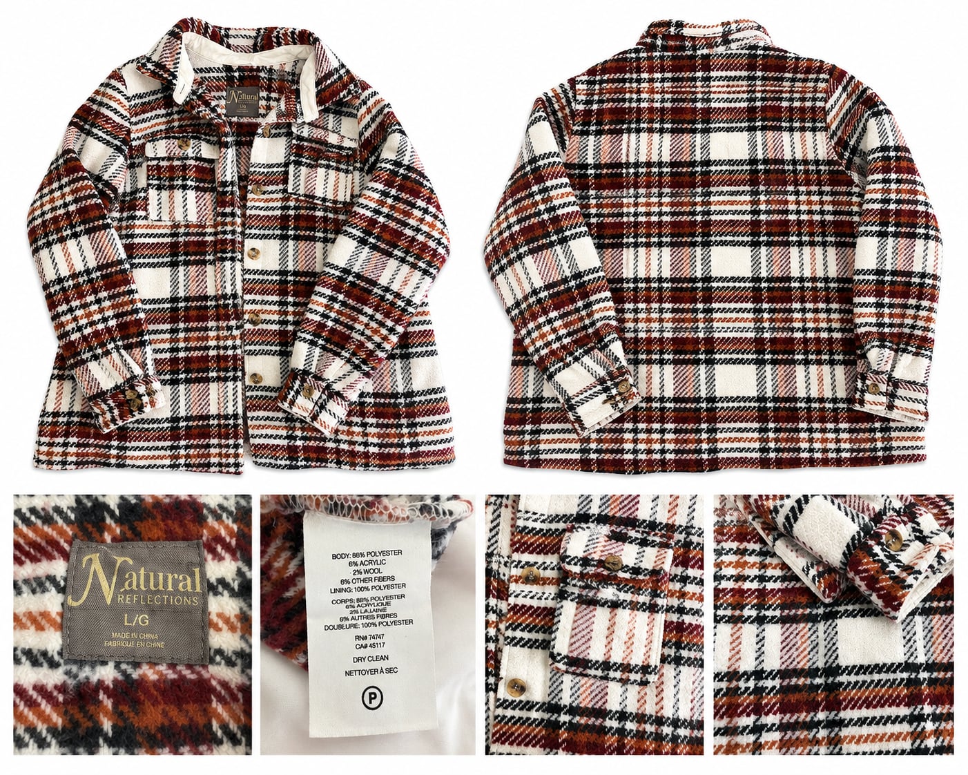 Natural Reflections Women’s Large Plaid Shacket Wool Blend Lined Shirt Jacket 2