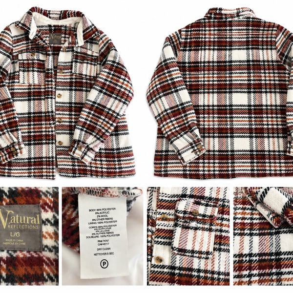 Natural Reflections Women’s Large Plaid Shacket Wool Blend Lined Shirt Jacket