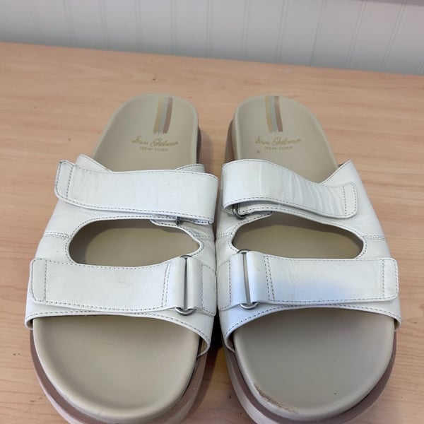 Sam Edelman Eliana White Leather Lug Sole Slide Sandals
