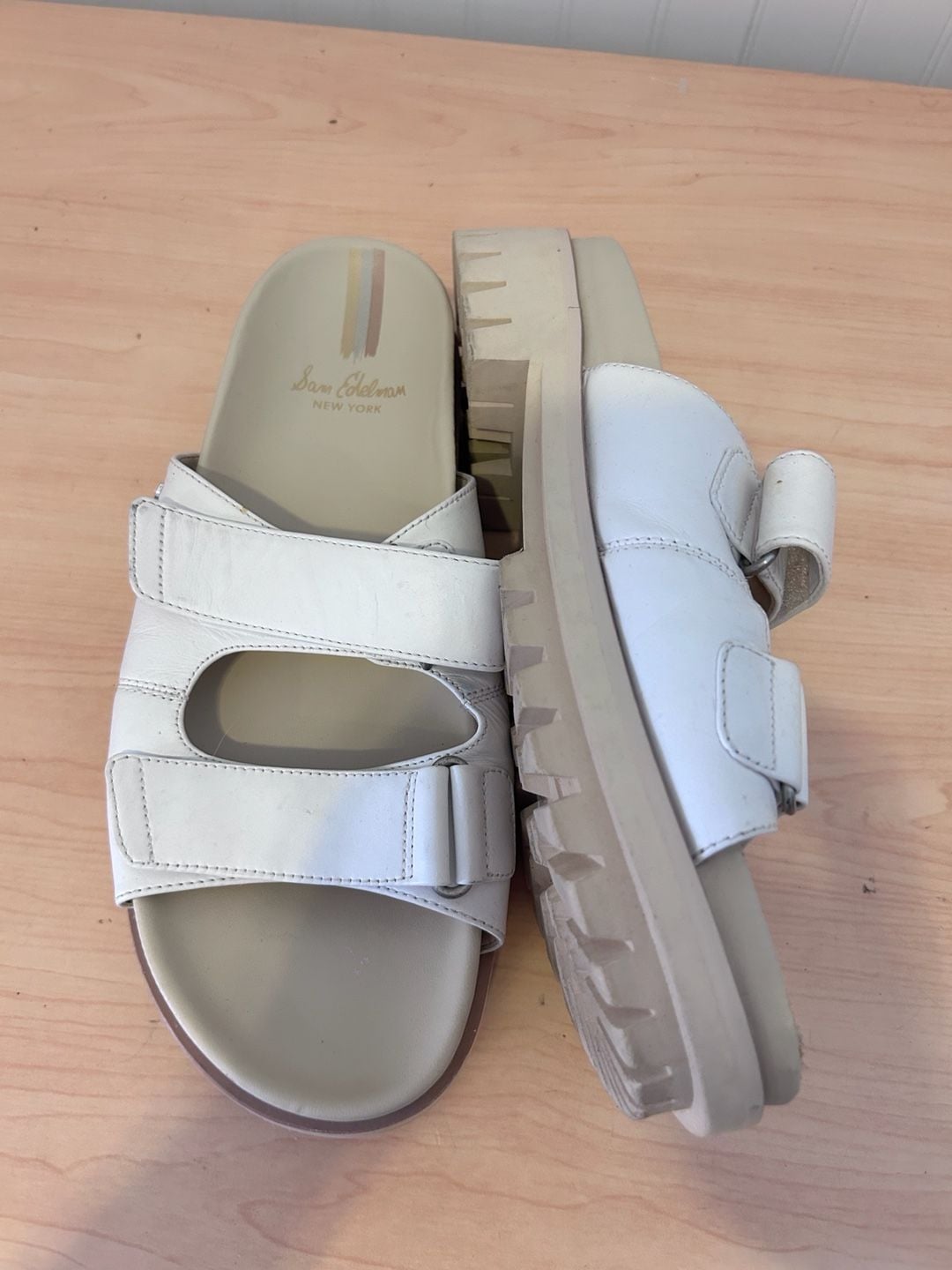 Sam Edelman Eliana White Leather Lug Sole Slide Sandals 5