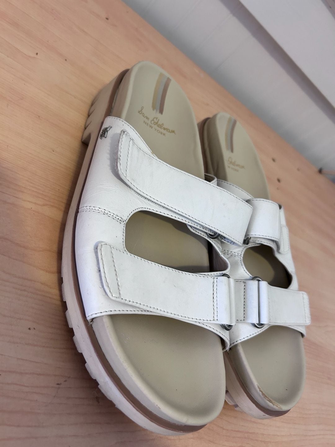 Sam Edelman Eliana White Leather Lug Sole Slide Sandals 6