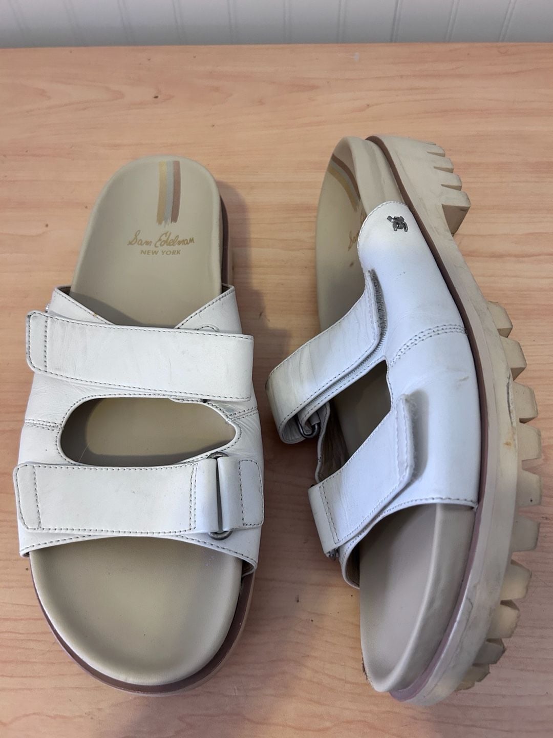 Sam Edelman Eliana White Leather Lug Sole Slide Sandals 9