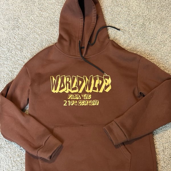 Romwe Worldwide From The 21st Century Graphic Brown Hoodie