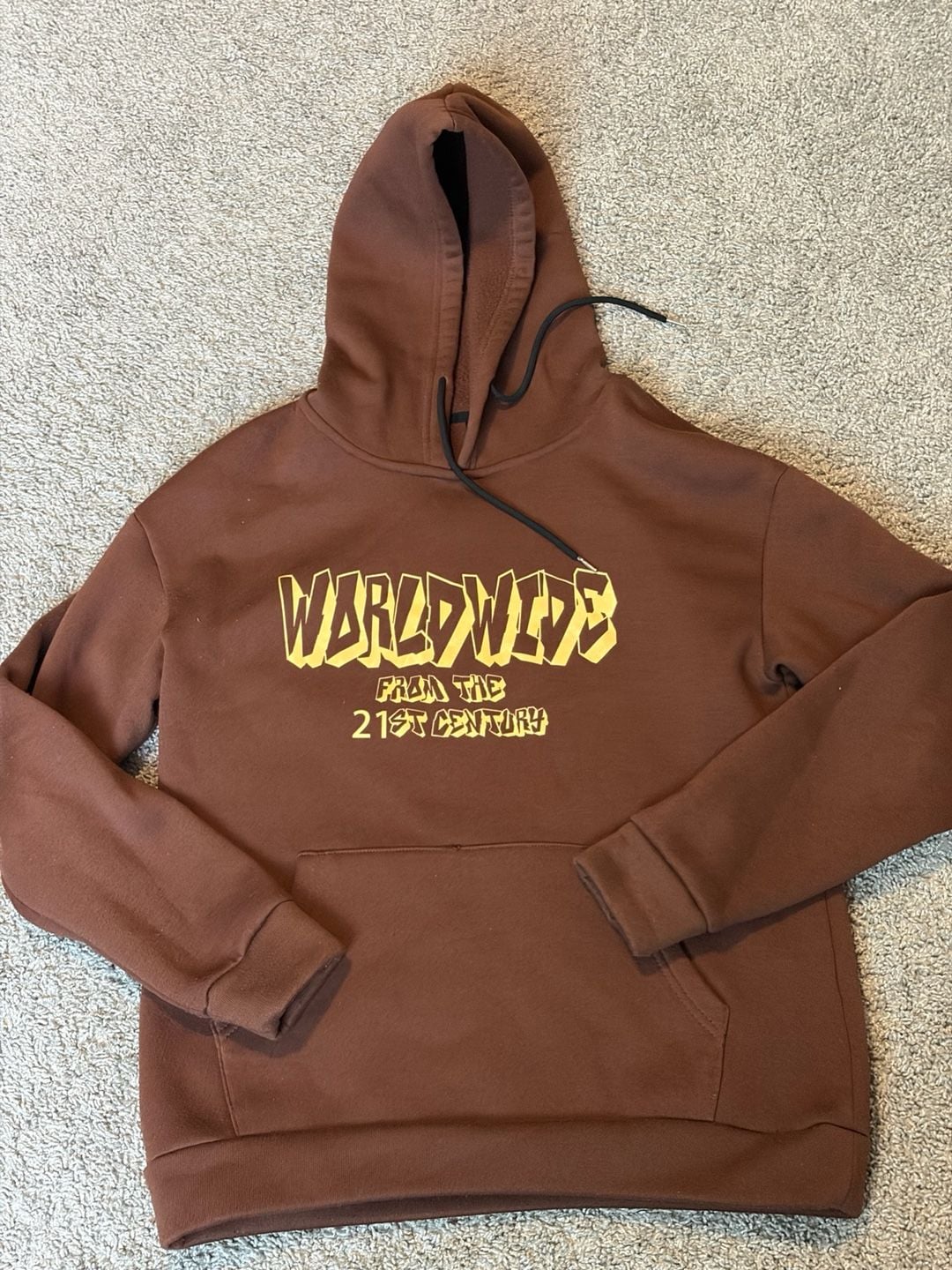 Romwe Worldwide From The 21st Century Graphic Brown Hoodie 3
