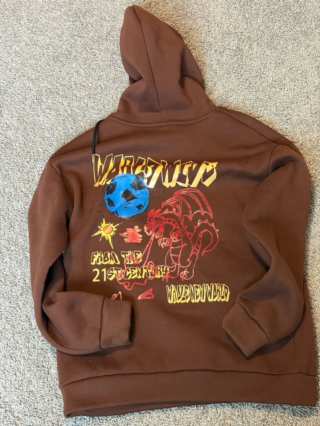 Romwe Worldwide From The 21st Century Graphic Brown Hoodie 4