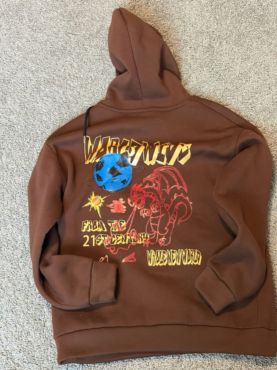 Romwe Worldwide From The 21st Century Graphic Brown Hoodie 5