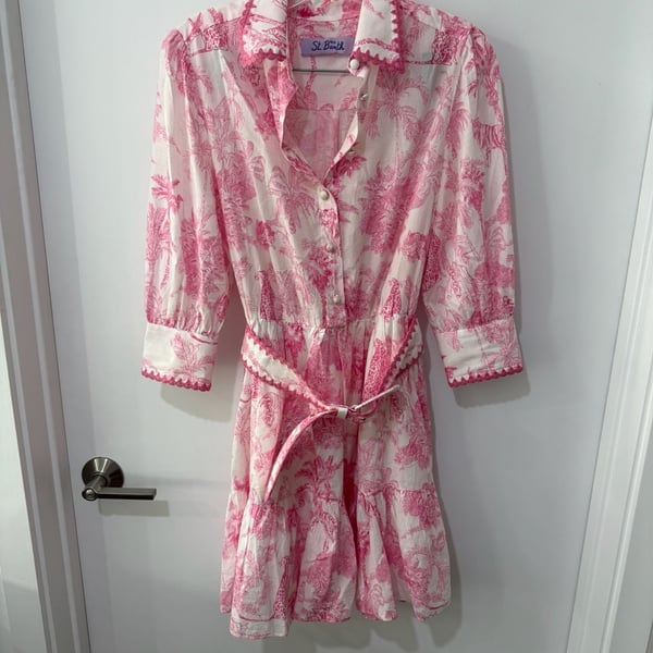 MC2 Saint Barth Daisi Jungle-Print Belted Cotton Shirt Dress