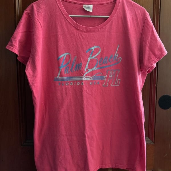 Gildan Heavy Cotton Palm Beach Florida USA Graphic Pink Ladies T-Shirt Size XL