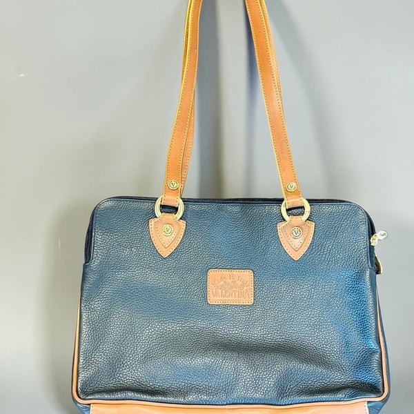 Valentina Made in Italy Vintage Pebbled Leather Two-Tone Shoulder Bag