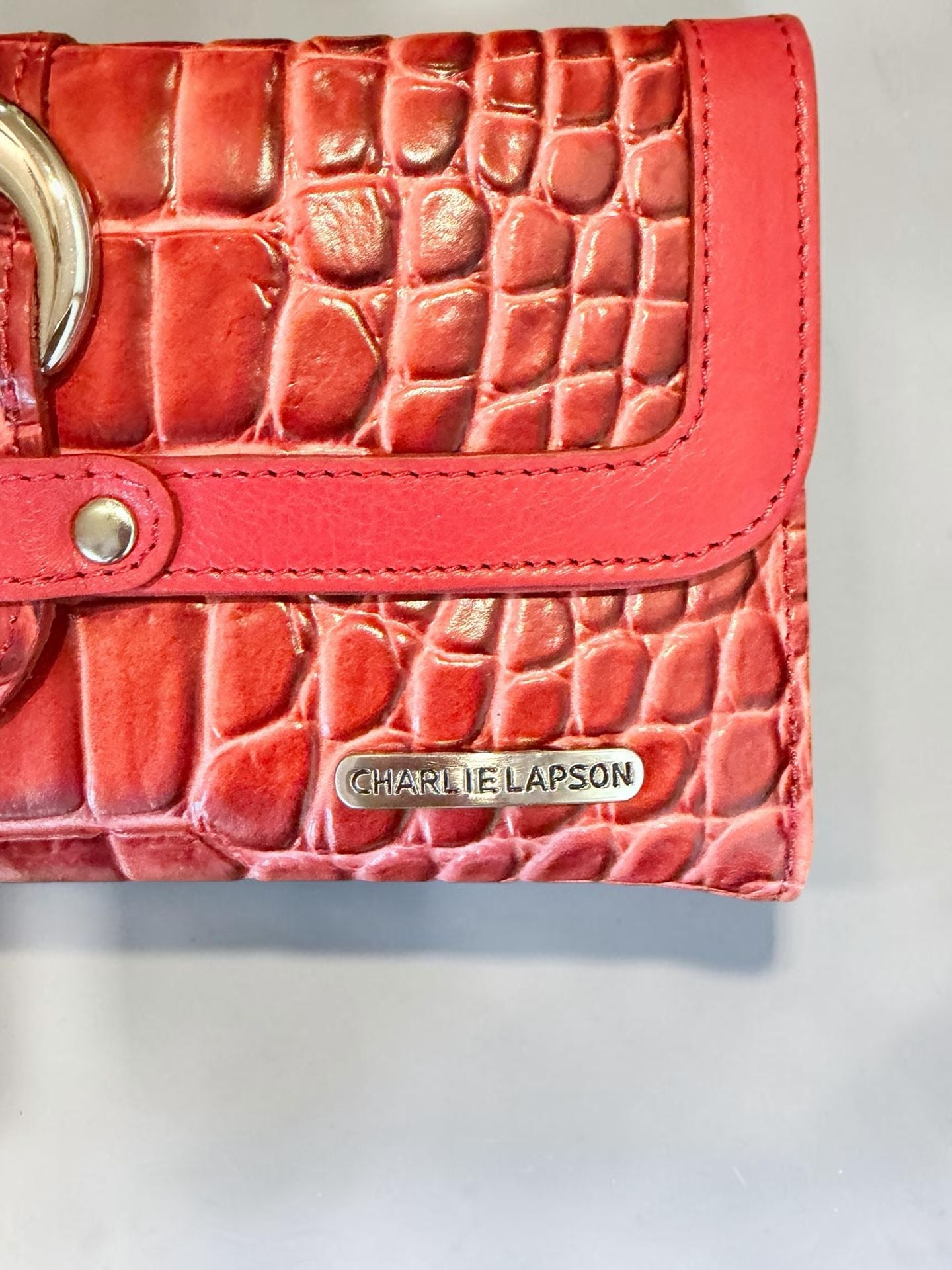 Charlie Lapson Red Crocodile Embossed Leather Hobo Bag and Matching Wallet Set 2