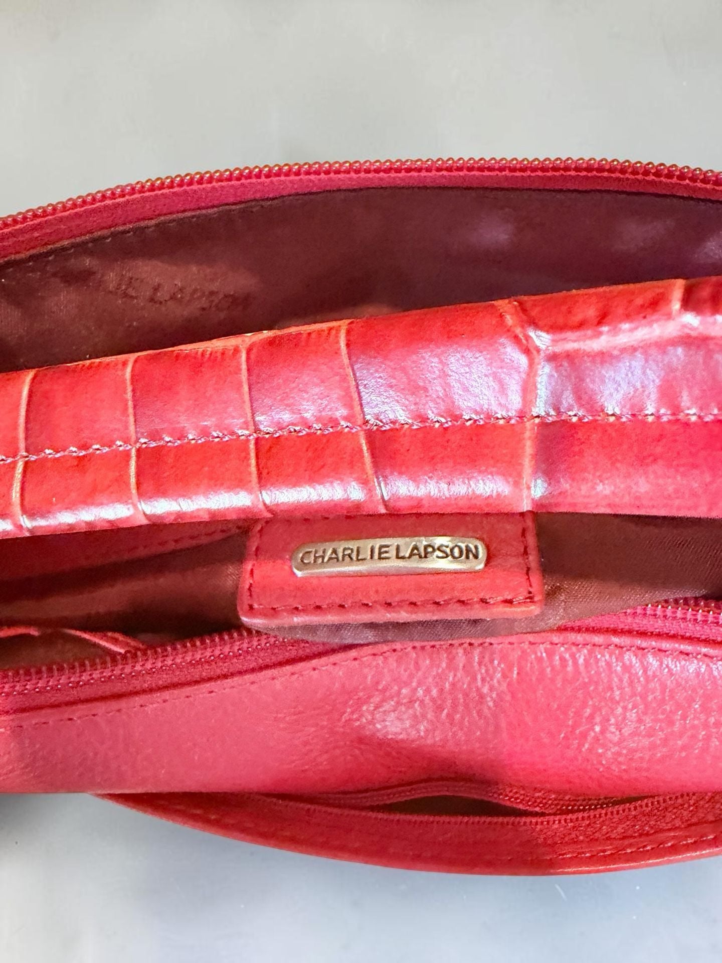 Charlie Lapson Red Crocodile Embossed Leather Hobo Bag and Matching Wallet Set 3