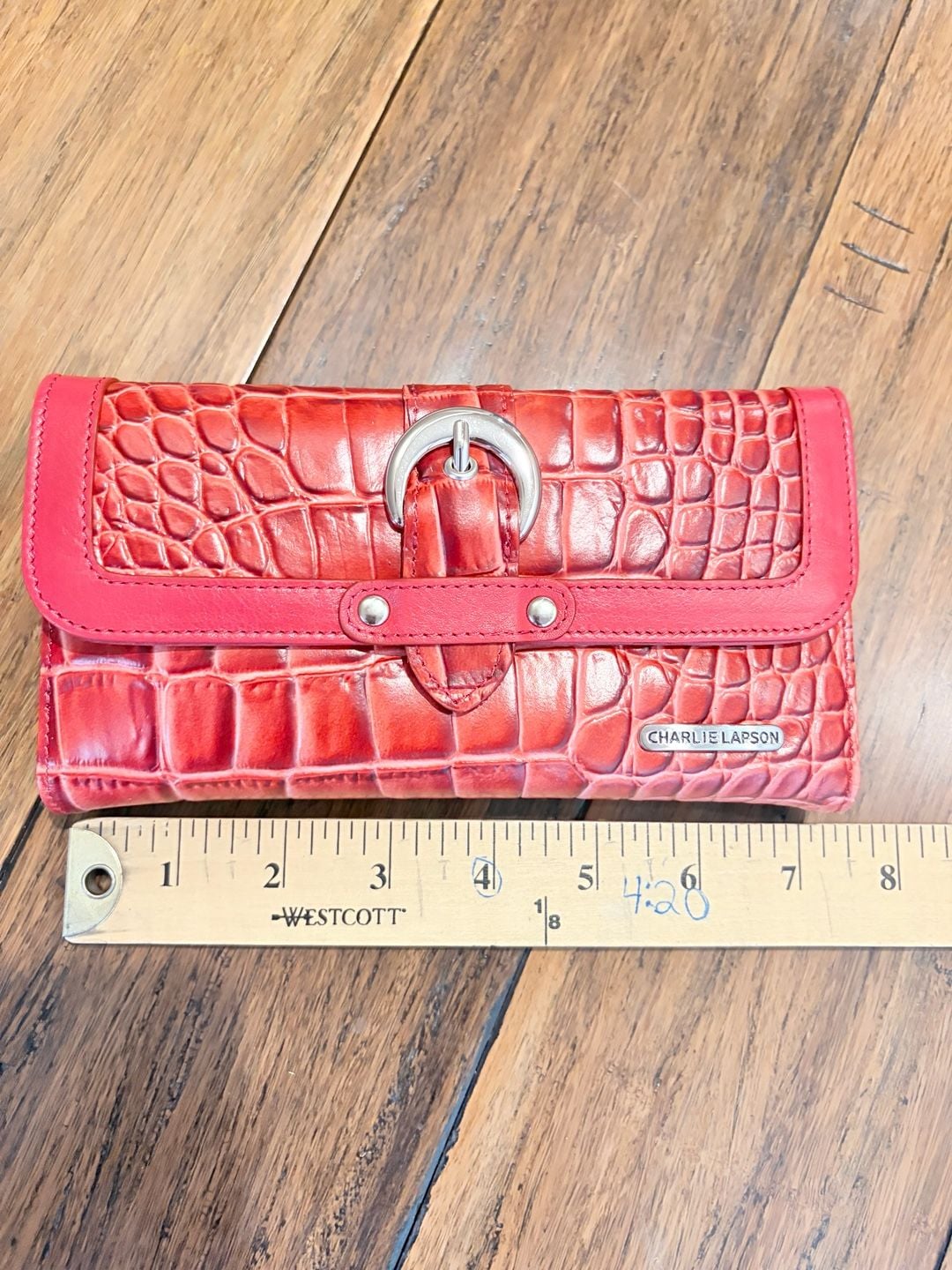 Charlie Lapson Red Crocodile Embossed Leather Hobo Bag and Matching Wallet Set 11