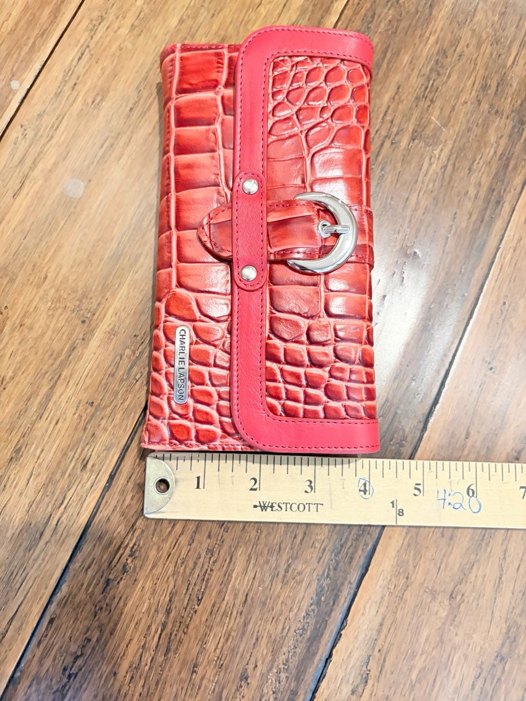 Charlie Lapson Red Crocodile Embossed Leather Hobo Bag and Matching Wallet Set 12