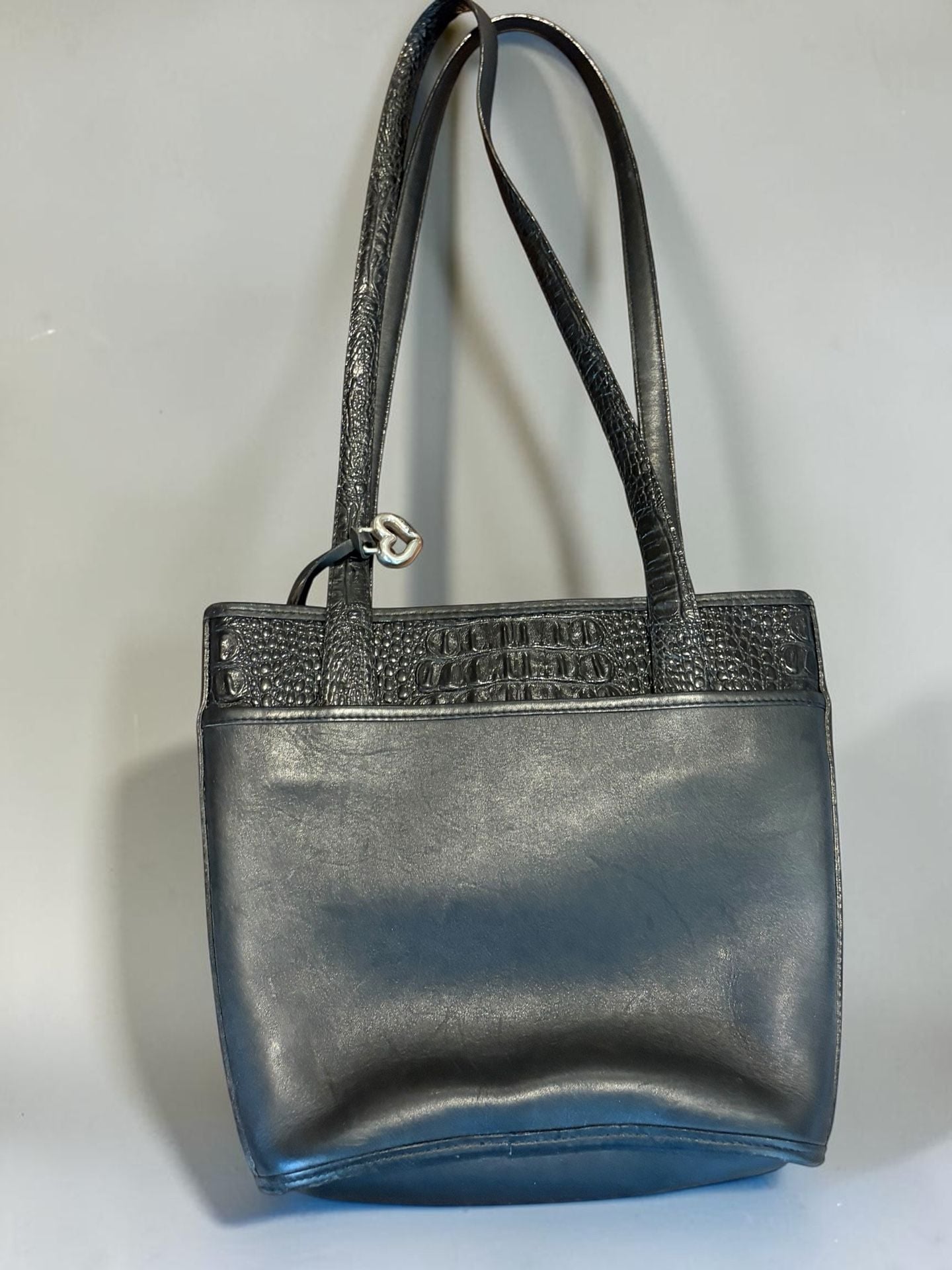 Brighton Black Leather Shoulder Bag Crocodile Embossed Trim Heart Charm A 003274 3