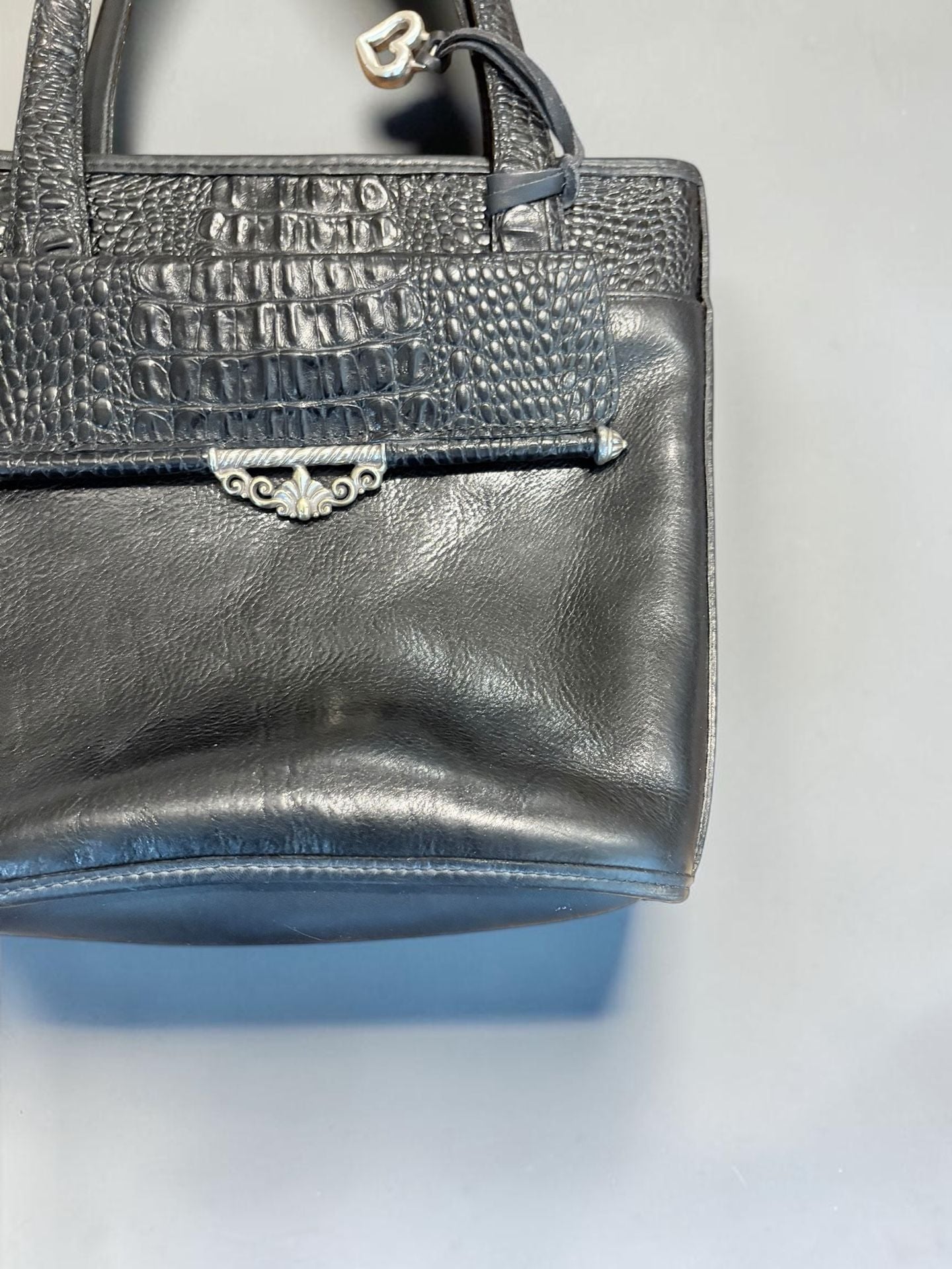 Brighton Black Leather Shoulder Bag Crocodile Embossed Trim Heart Charm A 003274 8