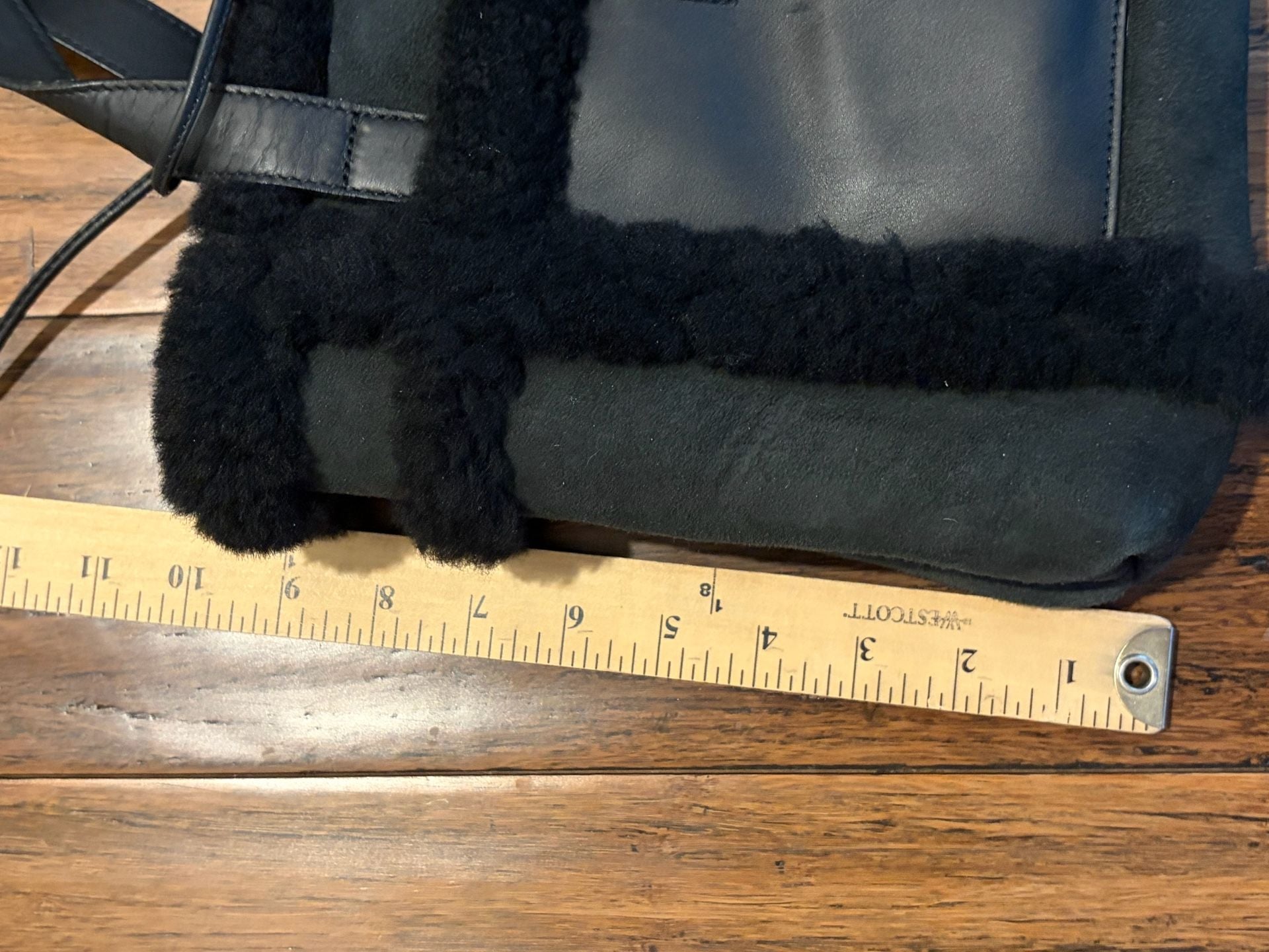 UGG Australia Black Suede and Shearling Tote Bag with Leather Trim 10