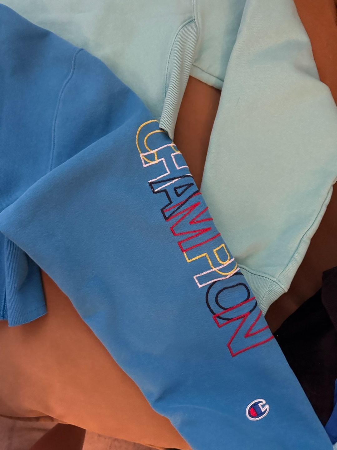 Champion Reverse Weave Mint Green Crewneck and Blue Cropped Hoodie Set 2