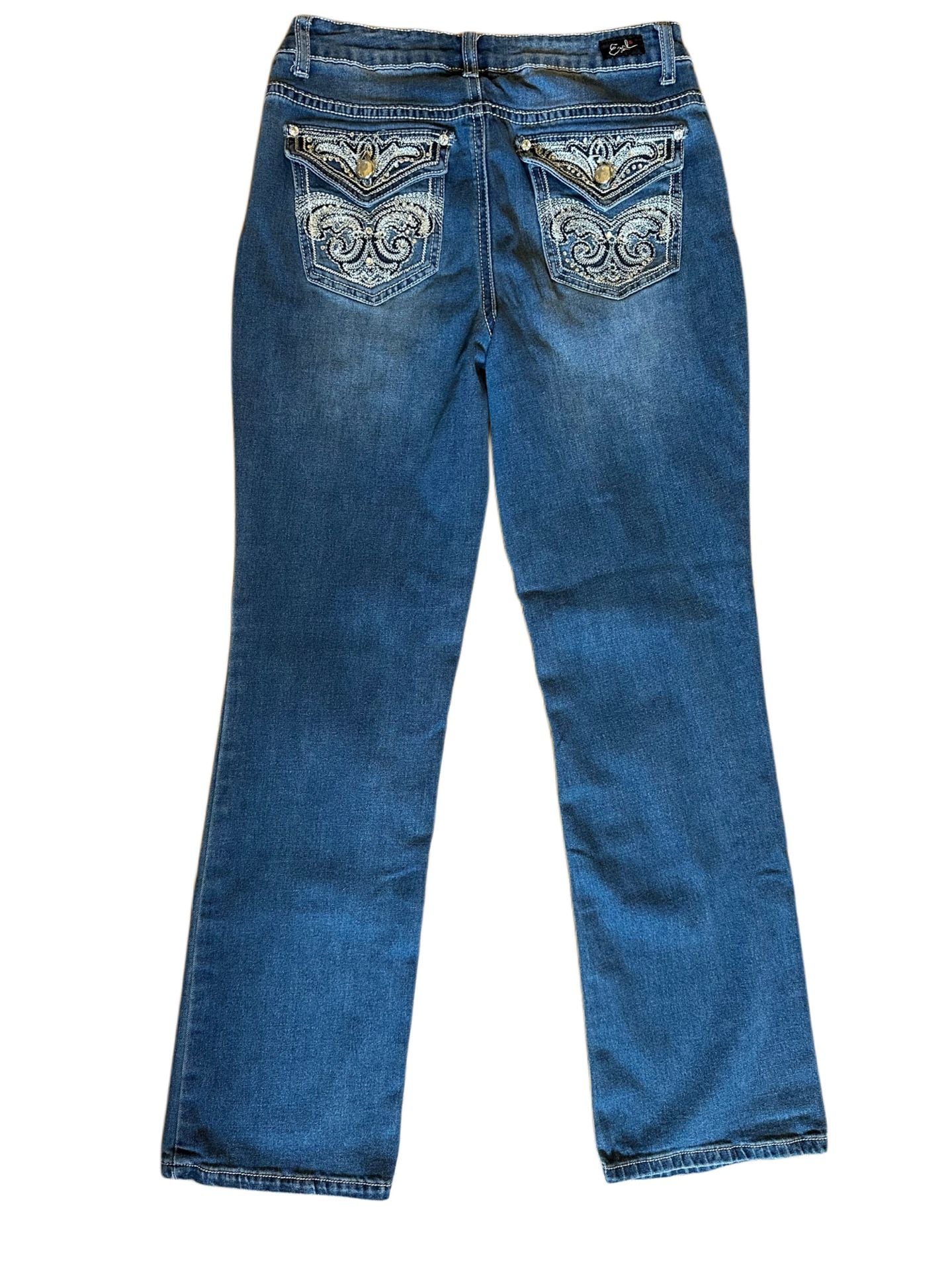 Earl Women's Blue Denim Embroidered Embellished Bootcut Jeans Size 10 3