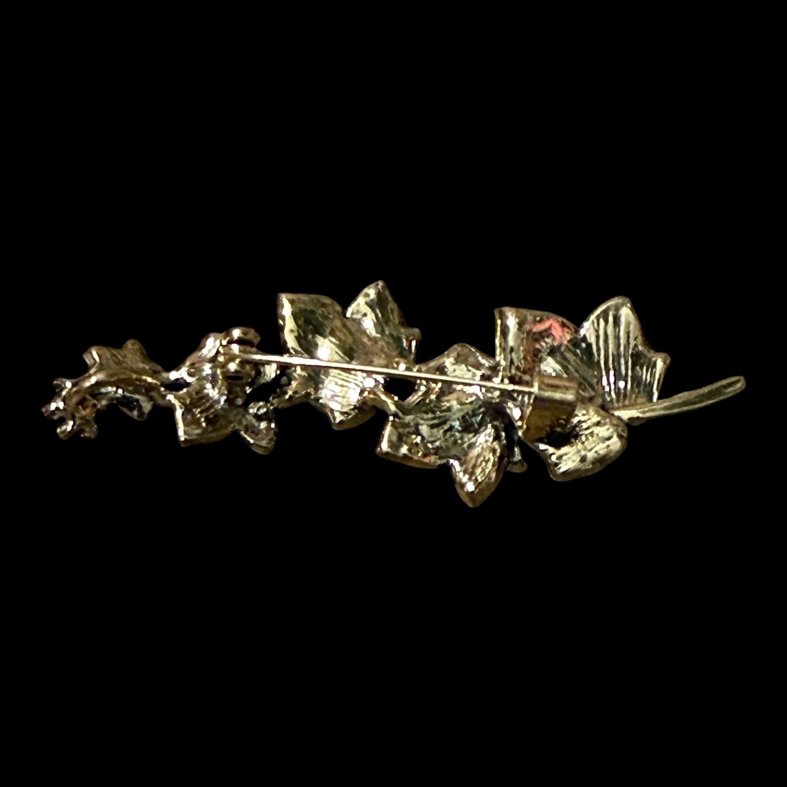 Leaf on Branch Multi-Colored Rhinestone Gold Tone Pendant Brooch 4