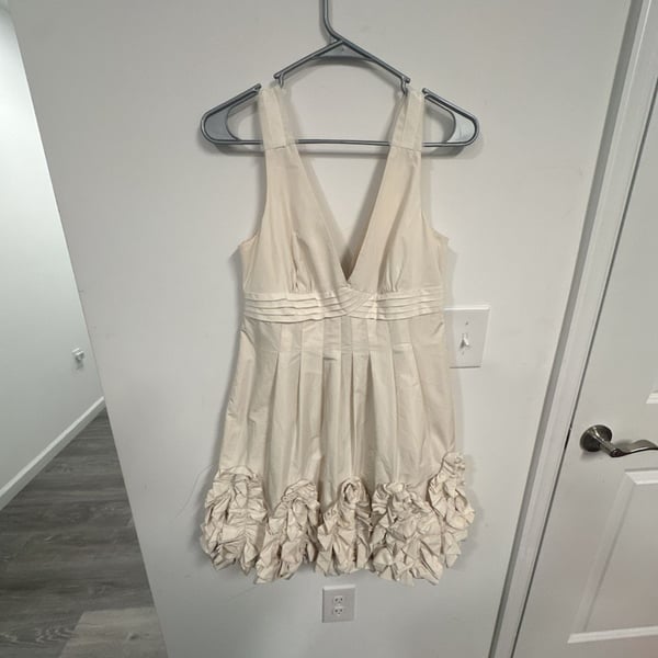 BCBGMaxAzria Ivory Taffeta Mini Dress with Ruffle Hem