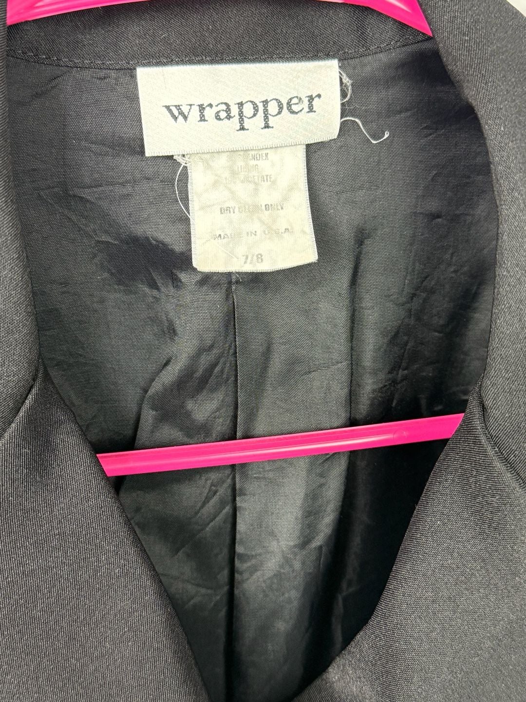 Wrapper Vintage Black Fitted Blazer Jacket Size 7/8 4