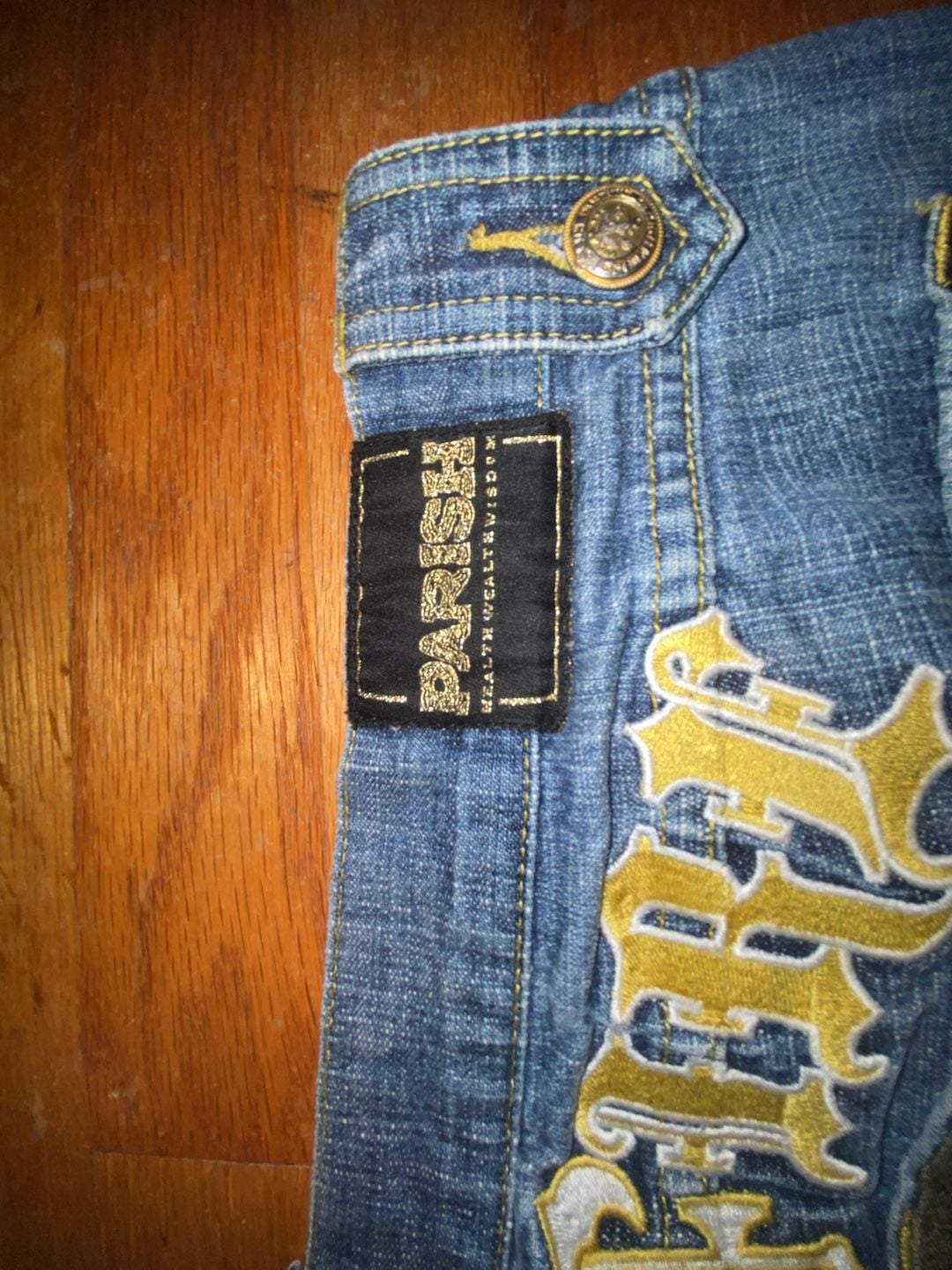 Parish Nation Y2K Hell Fire Embroidered Denim Jeans Size 42 2