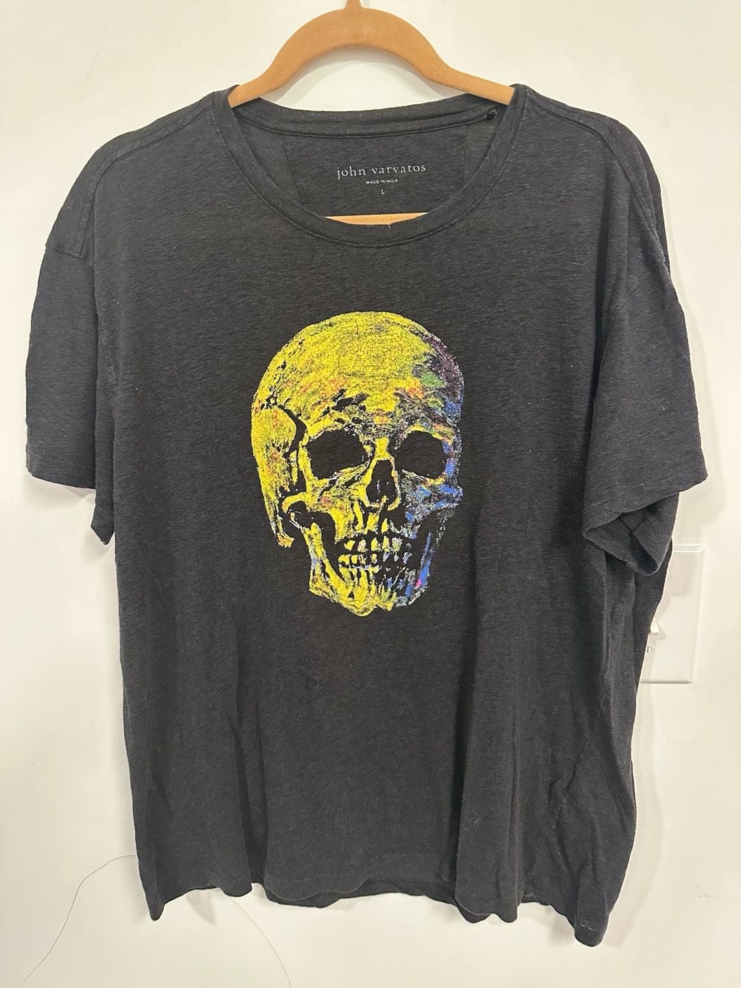 John Varvatos Men's Black Painted Skull Graphic T-Shirt Large 3