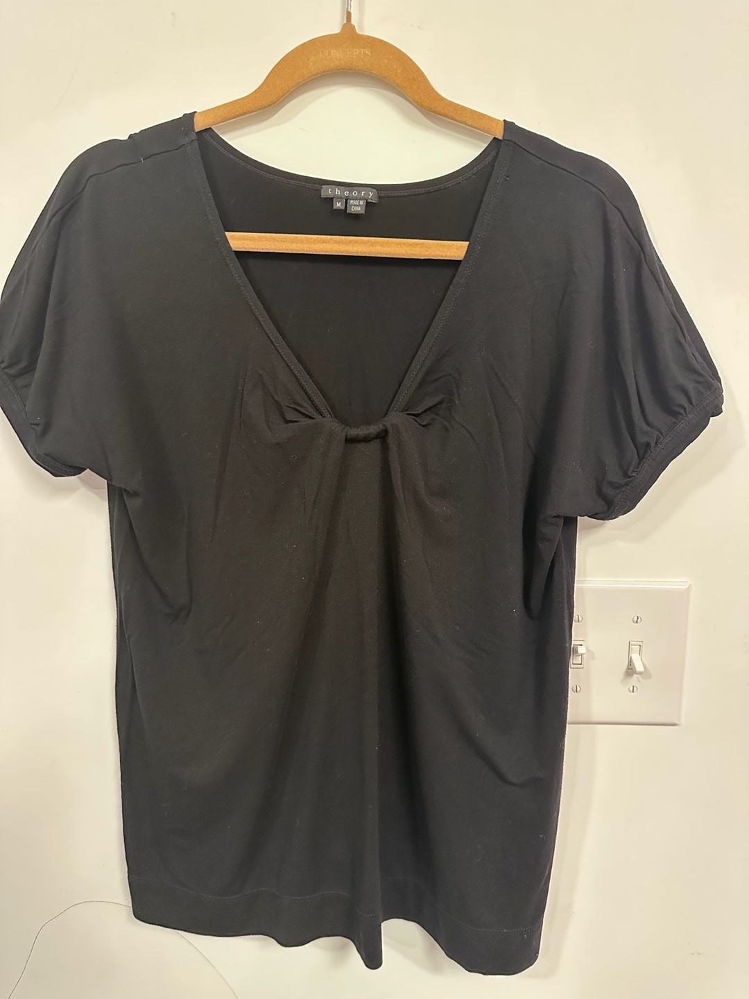 Theory Black V-Neck Short Sleeve Top with Twist Front Detail Size M 3
