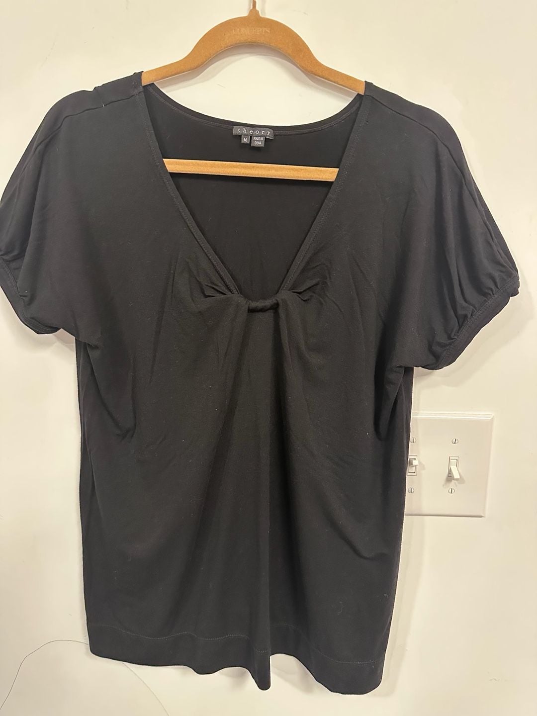 Theory Black V-Neck Short Sleeve Top with Twist Front Detail Size M 4