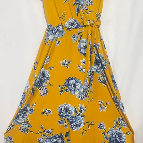 By & By Mustard Yellow Floral High-Low Wrap Dress