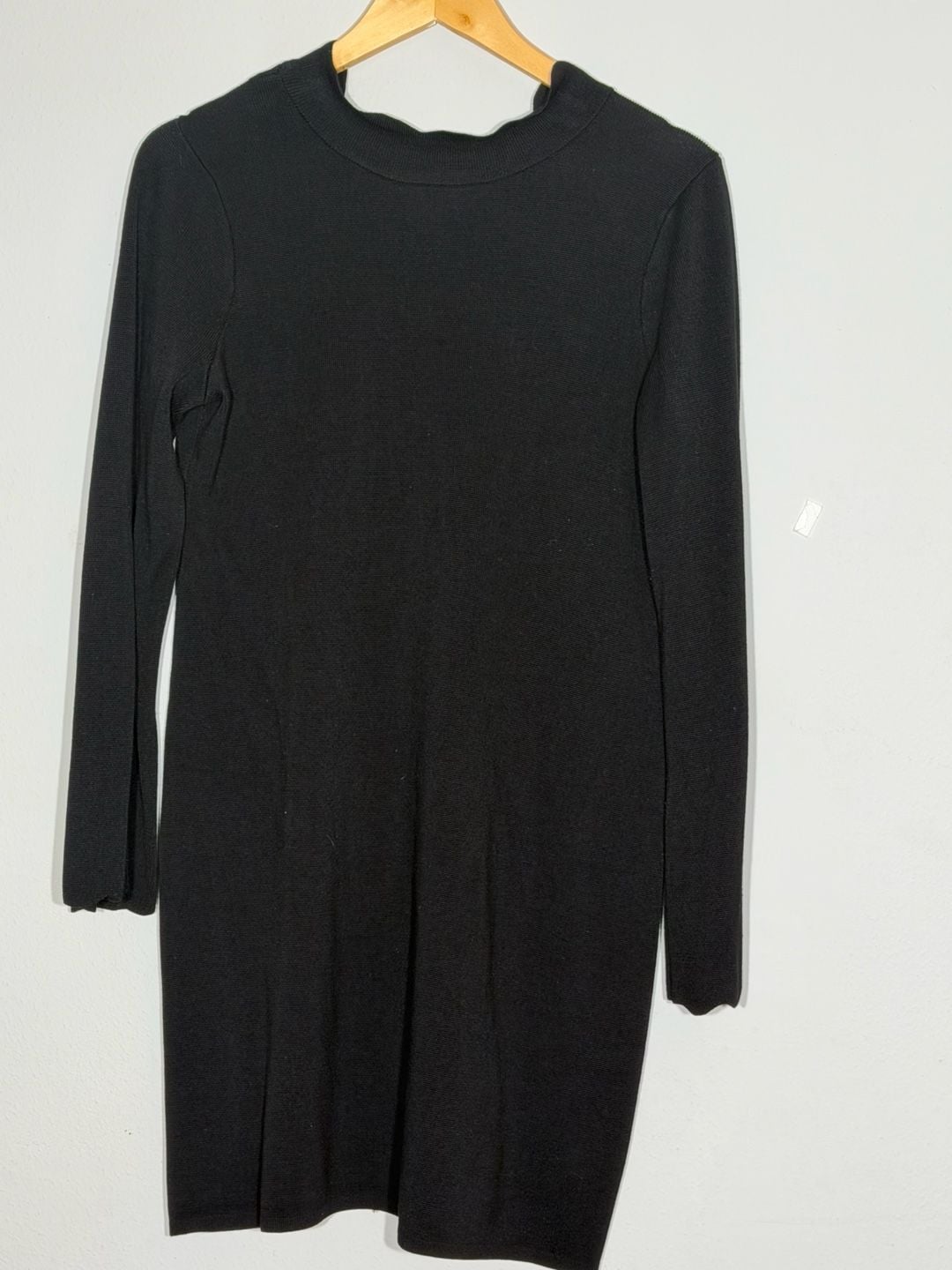 Free Assembly Women's Black Long Sleeve Ribbed Mini Dress w Mock Neck Tie Detail 2
