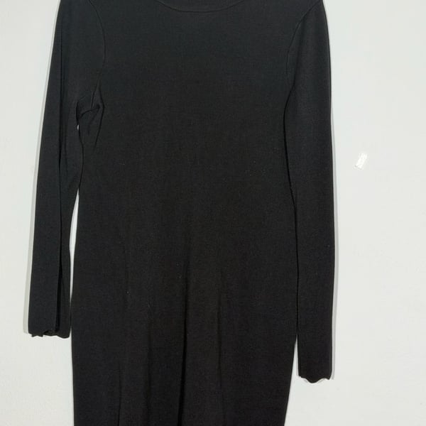 Free Assembly Women's Black Long Sleeve Ribbed Mini Dress w Mock Neck Tie Detail