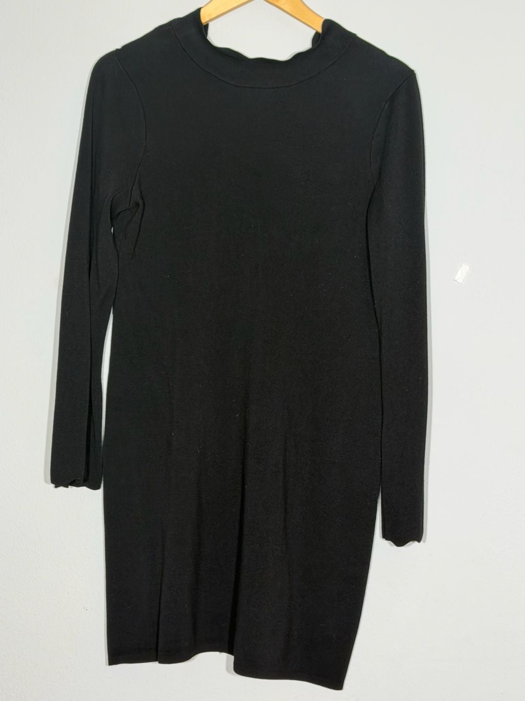 Free Assembly Women's Black Long Sleeve Ribbed Mini Dress w Mock Neck Tie Detail 3