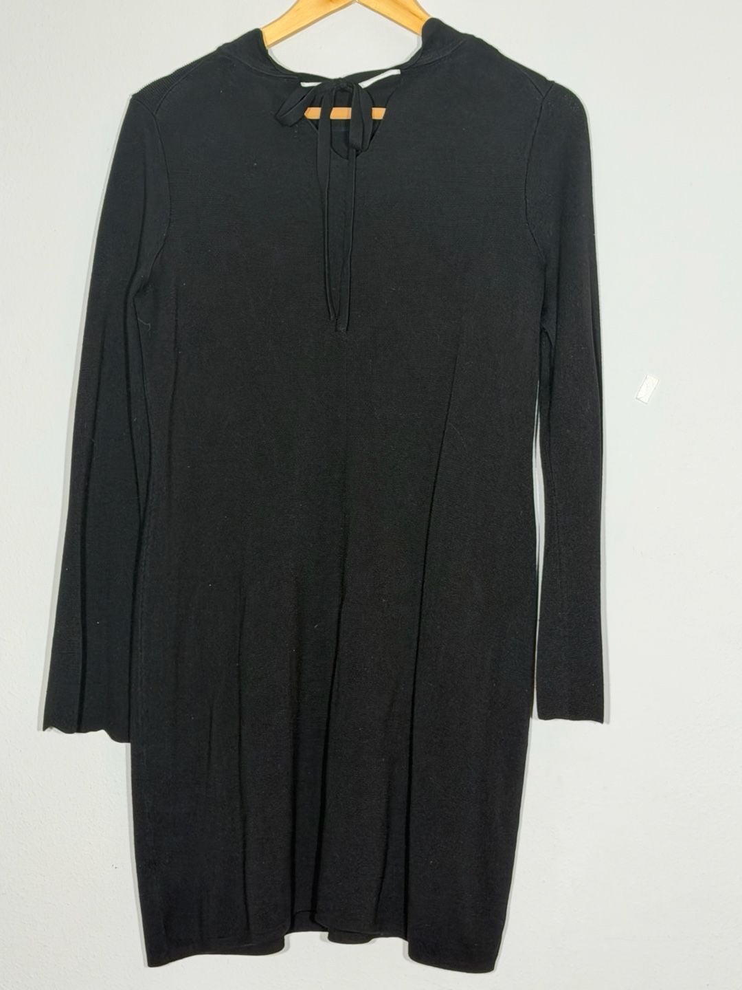 Free Assembly Women's Black Long Sleeve Ribbed Mini Dress w Mock Neck Tie Detail 4