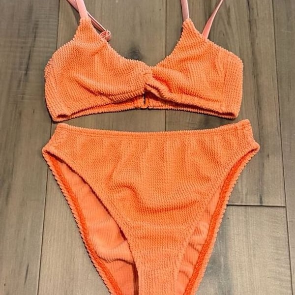 Good American Crinkle Bikini Set Orange