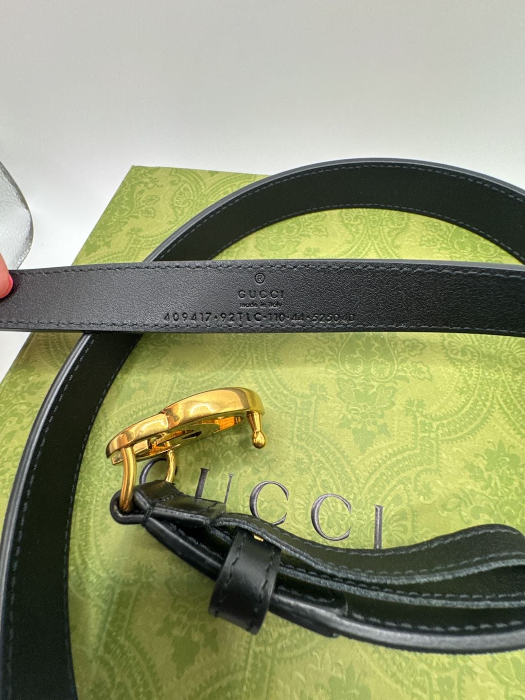 Authentic Gucci Marmont Thin Belt GG Supreme Monogram Canvas Black Leather 110 3