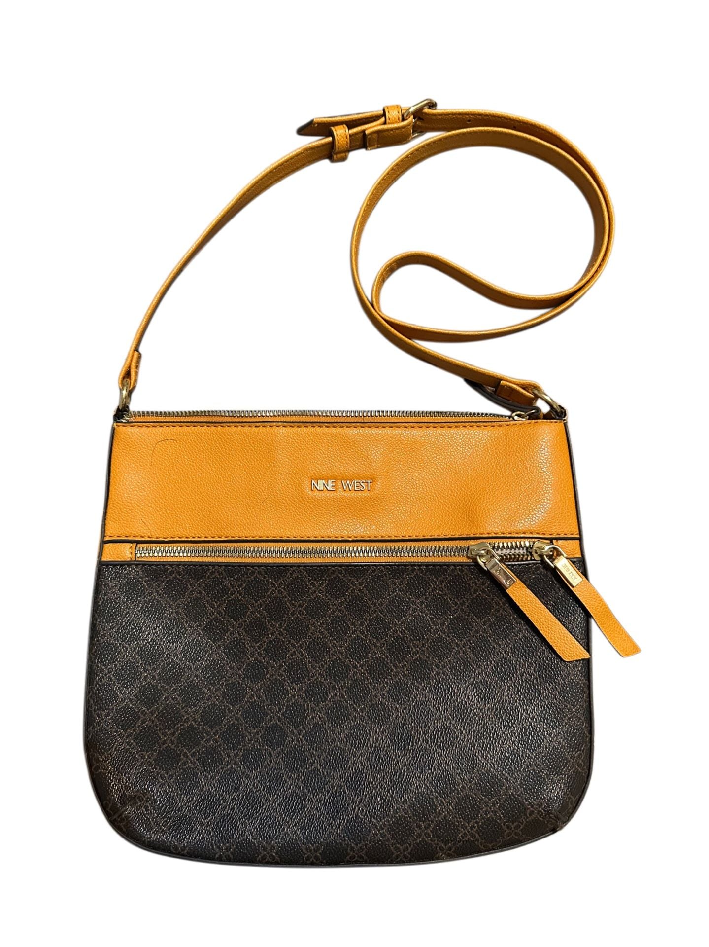 Nine West Brown Monogram and Mustard Yellow Crossbody Bag 2