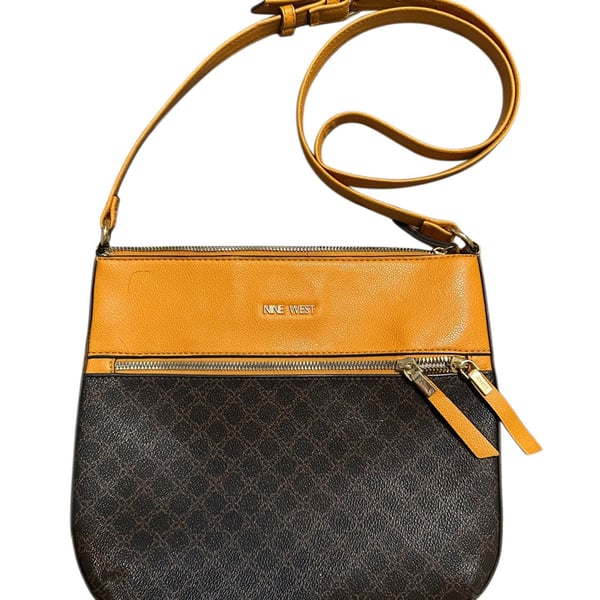 Nine West Brown Monogram and Mustard Yellow Crossbody Bag