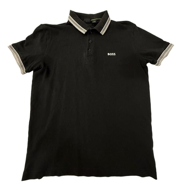 Hugo Boss Men's Black Polo Shirt with Tipped Collar Size L