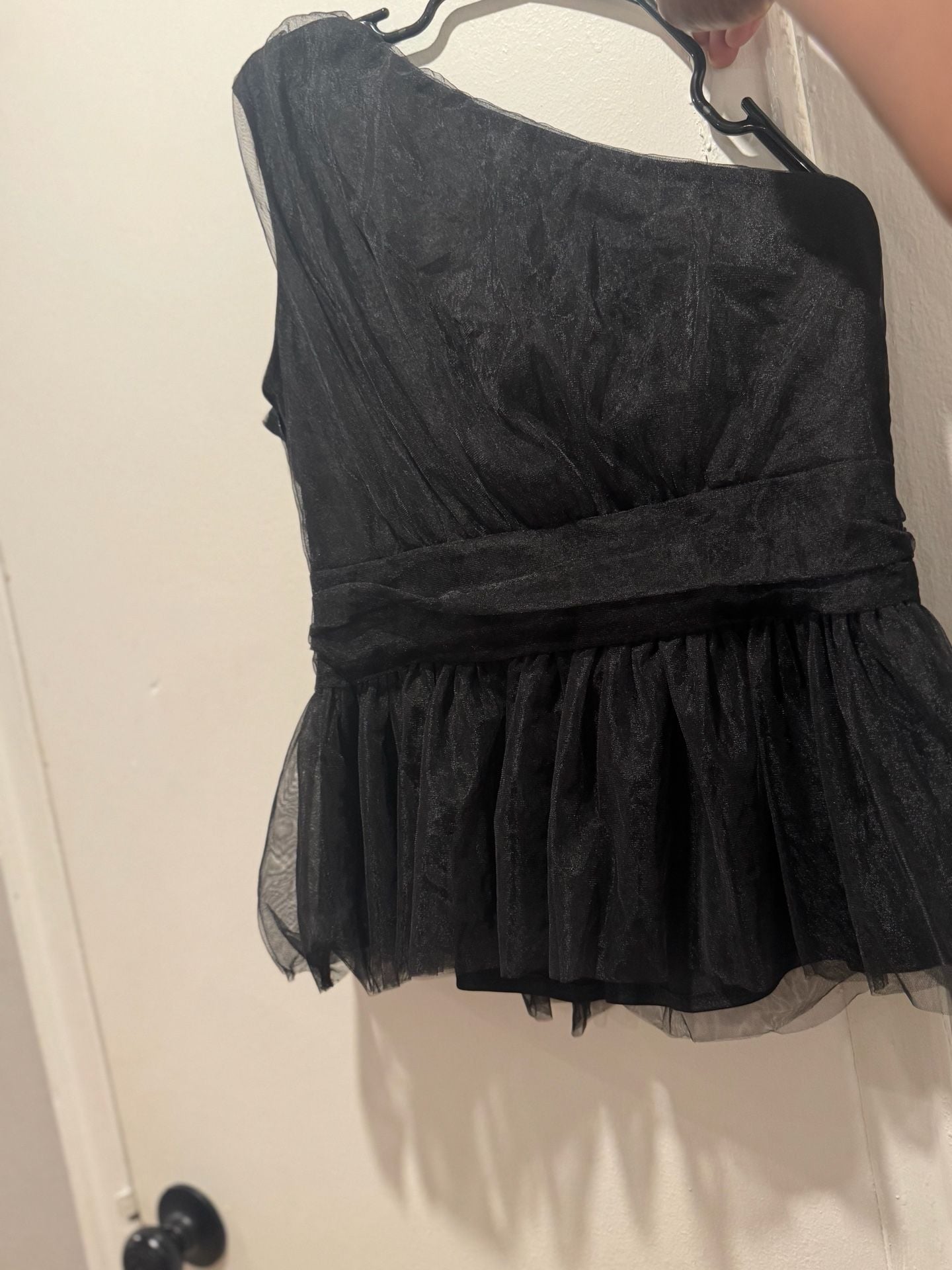 Kate Kasin Black One Shoulder Tulle Peplum Top Size L New with Tags 2