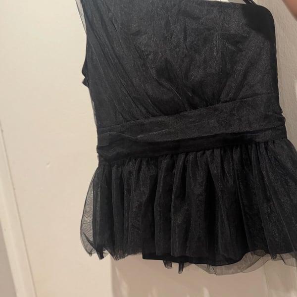 Kate Kasin Black One Shoulder Tulle Peplum Top Size L New with Tags